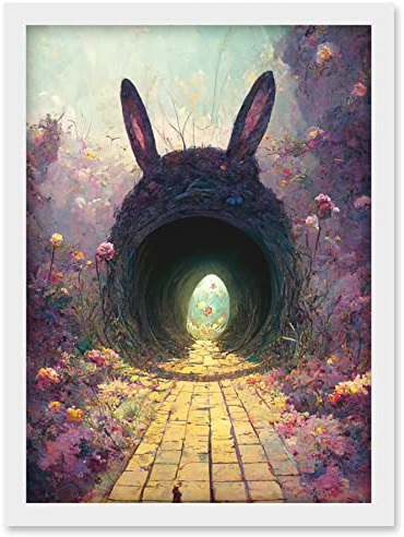 Doppelganger33 LTD Down The Rabbit Hole Alice In Wonderland Easter Bunny Tunnel Artwork Framed Wall Art Print A4