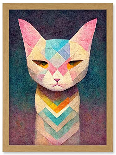 Doppelganger33 LTD Geometric Egyptian Cat Pastel Boho Artwork Framed Wall Art Print A4