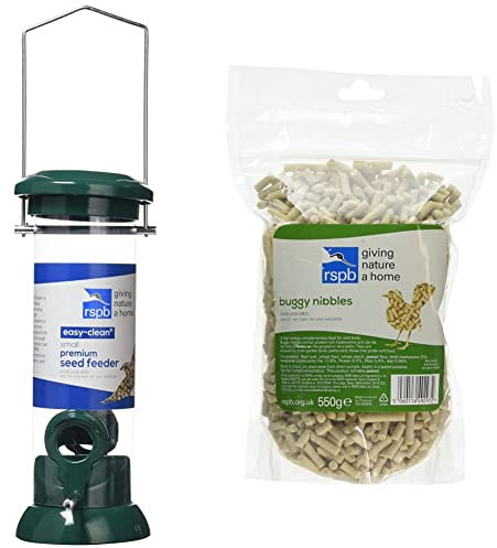 RSPB Premium Hanging Seed Feeder, Easy Clean & Buggy Nibble Treats, 550g, This Nibbles are like Hot Cakes to Wild Birds, A Delicacy that Few Birds Can Resist, Made with Mealworms