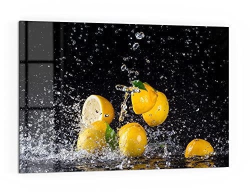 DEQORI Küchenrückwand Glas | Motiv Zitronen und Wasserperlen | 60x40 cm | Bad- oder Herd-Rückwand | Herdblende Spritzschutz für Küche & Badezimmer | Moderne Deko für Fliesenspiegel