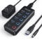 WENTER Powered USB 3.0 Hub, Wenter 5-Port USB Hub Splitter (4 Faster Data Transfer Ports+ 1 Type-C Charging Ports) with Individual LED On/Off Switches, USB Hub 3.0 Powered with Power Adap