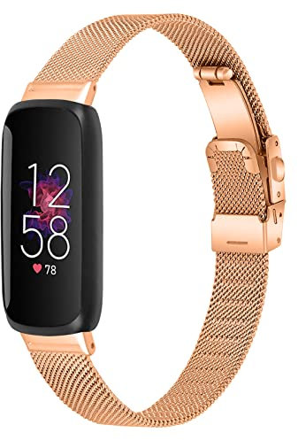 Compatible avec les bracelets Fitbit Inspire 3, bracelet de montre réglable et respirant en acier inoxydable pour tracker de fitness Inspiration 3, homme et femme (or rose)