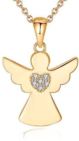 Schutzengel Kette Anhänger Damen Gold Silber 925, Mutter Tochter Kette Mama, Schutzengel Taufe Glücksbringer Engel Halskette Mädchen Kinder, Kommunion Schulanfang Schulkind Geschenke Frauen Mädchen