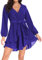 PCEAIIH Women's Cocktail Dresses Long Sleeve Empire Skater Dress Deep V-Neck Waist Tie Ruffle Mini Swing Dresses XL Royal Blue
