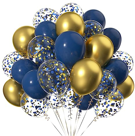 12 Zoll Gold Marineblau Helium Latex LuftBallons,Ballons mit Gold und Blau Konfetti für Partys Dekoration-50 Stück