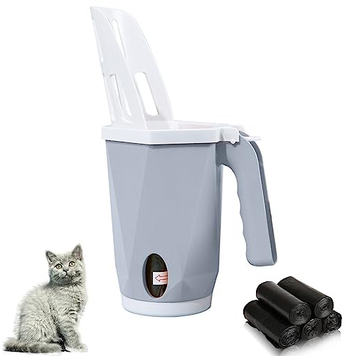 Anomidry Pelle litiere Chat Pelle à litière Amovible for Chat avec Poubelle et Recharge parfumée 75 Sacs, Poubelle de Grande capacité Pelle à litière Portable