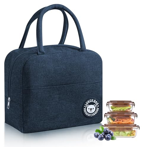 LWMTT Bolsa Termica Porta Alimentos,Nevera Portatil Pequeña Antifugas,Lunch Box Impermeable, Hermética e Isotérmica, Porta Fiambrera de Gran Capacidad,Bolsa Térmica para Almuerzo, Oficina (Azul)