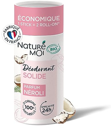 Naturé Moi - Déodorant solide - Efficacité 24h - Déodorant femme à l'huile de Coco et au beurre de Karité Bio - Parfum Néroli - 100% d'Origine Naturelle - 30 g - Fabriqué en France