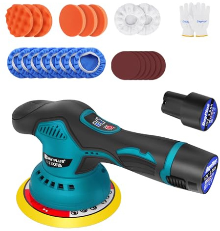 300W Cordless Car Polisher 6 Inch Portable Car Buffer 8 Variable Speed 2800 to 5500RPM, LED Display, with 2 Packs 2.0Ah Batteries and Multiple Pads Accessories for Car Polishing, Waxing