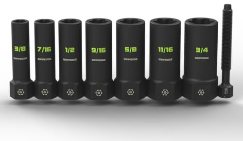 Grip Edge GRIPEDGE Tools | 7-PC – 3/8'' Drive Deep SAE RPT Socket Extractor Set | Sizes 3/8'' – 3/4'' | Removes Broken Studs, Stripped Bolts and Lug Nuts | Includes Premium EVA Foam Storage|,(XBS7DS)