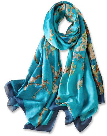 vimate Großer Satin Schal-Frühling Sommer Seide wie leichtes blaues langes Tuch Strand Schal Kopf Wraps für Frauen Hals (DE-Style 01)