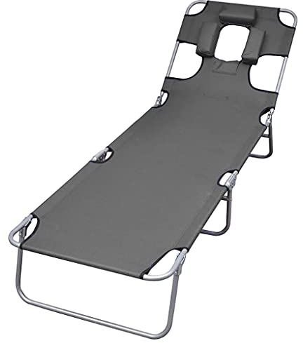 GaRcan Klappbare Sonnenliege mit Kopfkissen und Verstellbarer Rückenlehne in Grau, Chaiselongue für den Außenbereich, Sonnenliege auf der Terrasse, für einfache Lagerung und Transport (FA