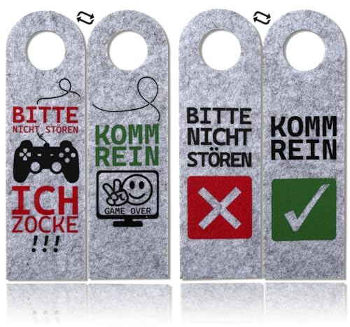 XIAONIU Bitte Nicht stören, ich zocke oder komm rein, 2Stück Türanhänger aus Filz, Zocker Geschenk, Gamer Zimmer Deko, Gamer Geschenk, Teenager Jungen Geschenk, Coole Sachen für Jungs (grau)