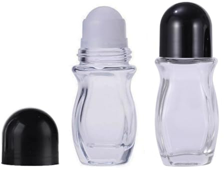 2PCS 50ml/1.69oz Empty Clear Deodorant Glass Roller Bottles Refillable Massage Roll-On Bottles Containers with Plastic Roller Ball and Black Cap for DIY Deodorant Massage Oil Aromatherapy