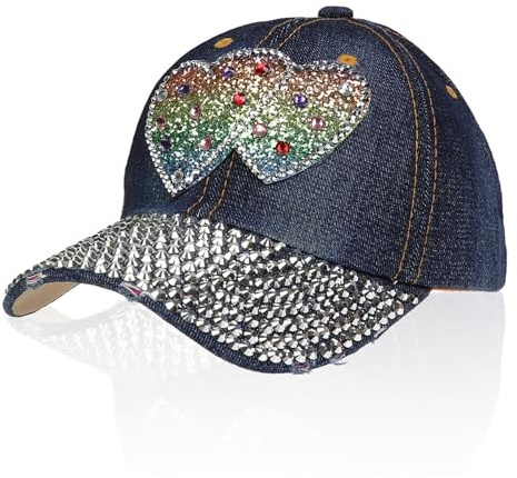 NiceYnn Baseballkappe mit 6 Blingen, Strasssteinen, Denim, Perlen, verstellbare Snapback-Kappe, Trucker-, Hip-Hop-Hut, Outdoor-Sport, Sonne, Golf, Schirm