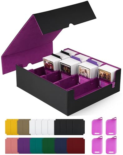 ZLCA Trading Card Storage Box, Commander Card Deck Case Holds 2400+ Cards, MTG Deck Box with 4 Stoppers, Magic Card Organizer for TCG PTCG Cards(Black& Purple)