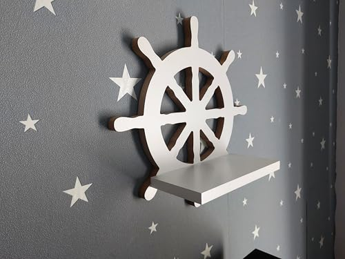 MOLILAND Regal Schiffsruder - nautisch | Hängende Regaldekoration für Kinderzimmer | Skandinavischer Stil | Weißes hängendes Regal