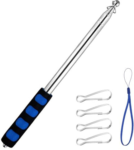 XIHIRCD 8.2ft Telescopic Handheld Flagpoles, Retractable Flag Pole with Clips & Lanyard Extendable Cosh Portable Tour Guide Anti-Slip Grip Pointer Stick for Teaching Camping Festival (Blue)