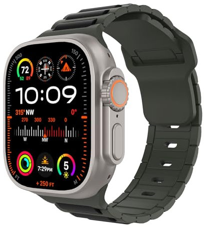 MoKo Bracelets Compatible avec Bracelet Apple Watch Ultra 2/Ultra 49mm 46mm 45mm 44mm 42mm Hommes Femmes,Bracelet de remplacement sportif Silicone pour iWatch SE série 10 9 8 7 6 5 Ultra 2,Nor/Vert