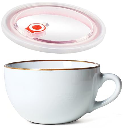 Dowbom Soup Bowl With Lid, 700ml Porcelain Ramen Bowl, Instant Noodle Microwave Safe, Large Soup Mug (White)