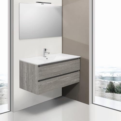 EL BAÑO MODERNO Juego Muebles de Baño con Lavabo y Espejo - Mueble Baño con Lavabo - Lavabo con Mueble Compacto Preinstalado de Fábrica - Mueble Lavabo de Porcelana - Muebles de Baño con Lavabo