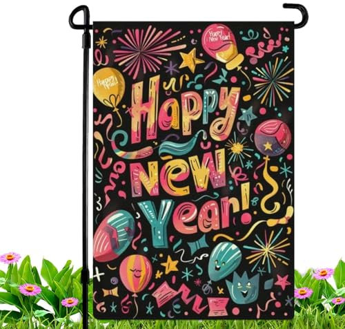 Pruojhw Pannello esterno di Natale, bandiera del prato felice anno nuovo | Decorazioni di buon anno Bandiera da giardino di Natale a doppia faccia | Decorazioni di Capodanno, bandiera da giardino