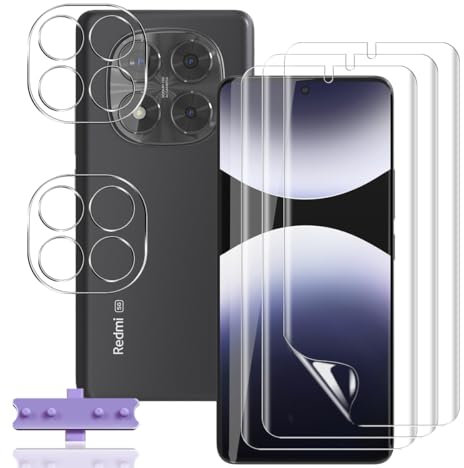 Rnnmeeko Protector de Pantalla para Xiaomi Redmi Note 14 Pro 4G,[3 Pack] TPU Protector de Pantalla y [2 Pack] Xiaomi Redmi Note 14 Pro 4G Cristal Templado Protector de Lente de Cámara, Anti-Arañazos