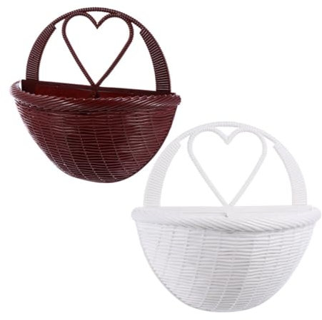 BESPORTBLE 1 Set Cesto Di Fiori in Simil Rattan Verde Cestini in Vimini Da Appendere Al Muro Vasi Da Giardino Cesto Di Fiori in Plastica Da Parete Cestino Per Piante Da Parete Bianca 2 Pz