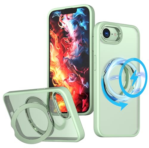 TECHGEAR 3-in-1 iPhone 17e / 16e Stand Case with Magnetic Charging, Kickstand & Ring Holder – MagSafe Compatible Hybrid Tough Shockproof Protective Case [Fusion Armour Ring] - Mint Green