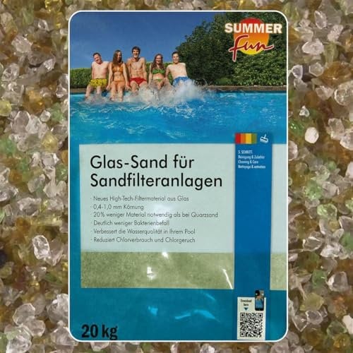 POWERHAUS24 Filterglas für Sandfilteranlagen, Körnung 0,4-1,0 mm, 20 kg, verbessert die Wasserqualität, weniger Chlorverbrauch & Chlorgeruch, weniger Bakterien, wirkungsvoller & sparsamer