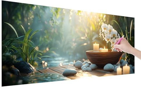 Diamond Painting Zen, 5D DIY Diamant Painting Bilder Orchidee 250x100cm, Diamant Malerei Cross Stitch Stickerei Erwachsene Groß XXL, Basteln Erwachsene Set für Geschenke und Wand Deko Wohnzimmer, M-8