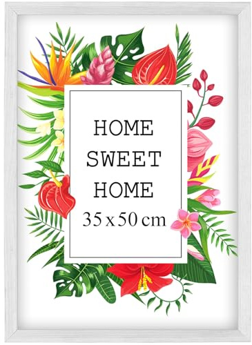 MG Design Weiß Bilderrahmen 35 x 50 cm – Aus echtem Holz mit Acrylglas, zum Aufhängen & Aufstellen, für Fotos, Poster & Puzzle