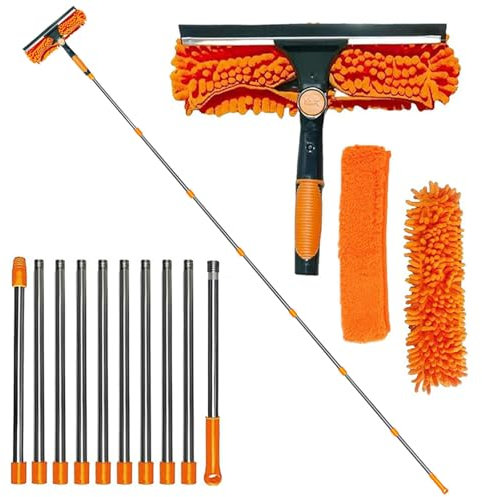 Polegas 4.5M Window Cleaning Kit, Window Cleaning Equipment with Thicker Long Handle, Cleaner Brush with Window Squeegee and Scrubber Tool,Extendable Window Cleaning Pole for High Window,Car,Wall