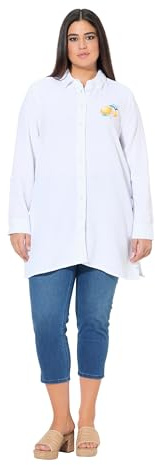 Ulla Popken Damen große Größen Übergrößen Plus Size Bluse, A-Linie, Musselin, Stickerei schneeweiß 54+ 837856200-54+