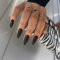 Black Press On Nails - Short Medium Length Almond False Nails - Stiletto Thick Fake Nails With Glue - Natural Solid Color Full Cover Acrylic Stick On nails For Women Girls Daily Wear Gift Nail Tips