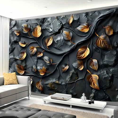 Arsey Wandteppich mit goldenen Blättern Perfekt für Schlafzimmer Wohnungs Wohnzimmer Modern Home Deko, Schwarz, Extra große Größe 300 x 200cm