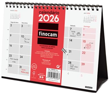 Finocam - Tischkalender 2026 Monatsansicht Januar - Dezember 2026 (12 Monate) | Kalender 2026 zum Notieren | Neutraler Monatsplaner - Portugiesisch