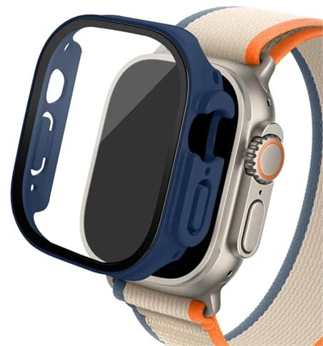 OBAEHH Boîtier en verre pour Apple Watch Ultra 2, 49mm, smar twatch PC, protecteur d'écran pare-chocs, couverture trempée, accessoires de bande série iwatch(Midnight blue 04,Ultra 49mm)
