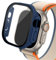 OBAEHH Boîtier en verre pour Apple Watch Ultra 2, 49mm, smar twatch PC, protecteur d'écran pare-chocs, couverture trempée, accessoires de bande série iwatch(Midnight blue 04,Ultra 49mm)