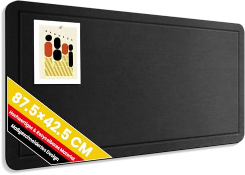 Großes Filz Pinnwand, 87.5x42.5cm Filzboard mit 40 Reißzwecken, faltbares Bulletin Board, Fotodisplay-Tafel mit selbstklebendem Klebeband für Büro, Zuhause und Schule (Black, 87.5x42.5 cm)