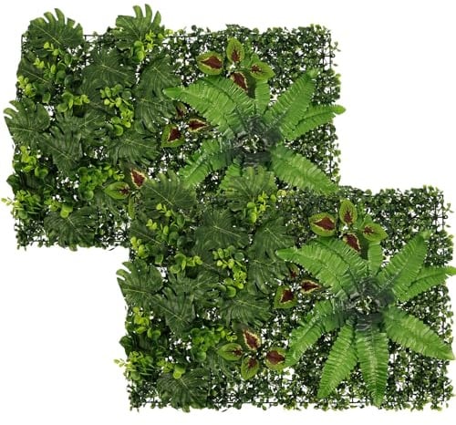 Lot de 2 panneaux muraux pour plantes artificielles - 60 x 40 cm - Panneau mural vert - Clôture d'intimité - Toile de fond pour intérieur et extérieur - Décoration de jardin (style 2)