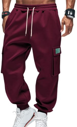 OLIPHEE Pantalon Jogging Homme Pantalon Cargo Survetement Homme Polaire Hiver Bas de Jogging Cargo Sweatpants Taille Elastique avec Cordon de Serrage et Poches Casual Sportswear