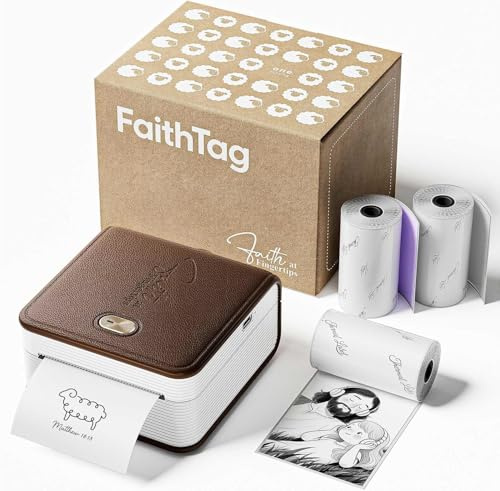 Bibel Journaling Zubehör, Christliche Geschenke für Frauen, Männer, Kinder | F21 Mini Sticker Drucker für Malaktivitäten, Notizen, Parties, Geburtstage und DIY Schilder-Kits, 3 Rollen - Braun