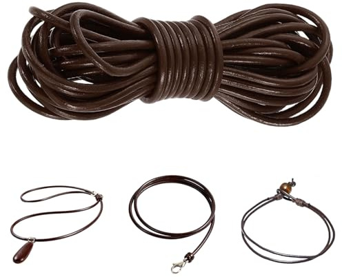 Cordon en Cuir Rond, 5m x 3mm Cordon en Cuirs Ceinture en Cuir, Masculine de Vachette Rond Cordons, Vintage Fil pour Chaînes, Ficelle pour Collier et Bracelet