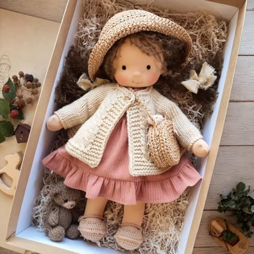 Poupée de chiffon avec boîte 11x2x5 Ragdoll avec chapeau, sac, chaussures et plus de décoration Jouets poupée en peluche mignons pour bébés et tout-petits Idéal anniversaire Noël, jour Pâque