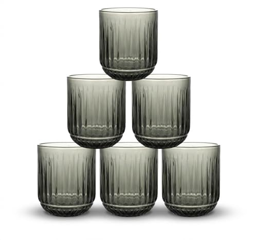 INDE SANTA CLARA | Set 6 Vasos de Cristal Agua 270cc Odiel Verde, Vasos Agua de Vidrio Relieve Verde, Aptos Lavavajillas y Microondas