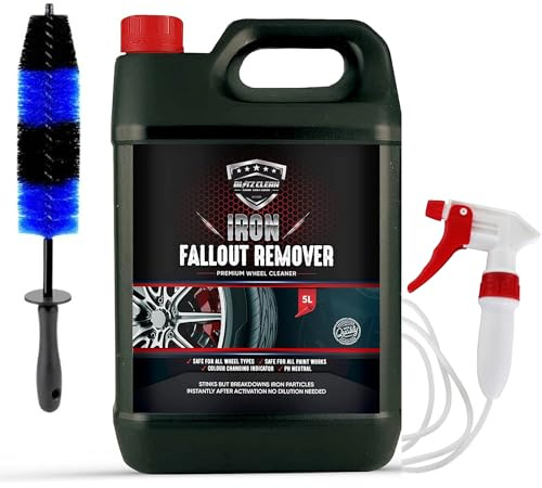 Blitz Clean Iron Fallout Remover 5L Bundle – Non-Acidic Wheel & Paint Decontaminator – Includes Trigger Sprayer with 36” Extension Tube & Wheel Brush – Colour Changing Iron Remover for Alloys & Paintw