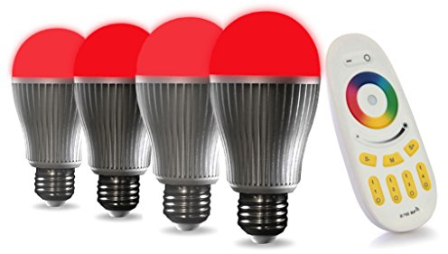 lighteu, 4x WLAN LED Lampe original MILIGHTEU® Color RGB- Warm Weiß, 9 Watt, E27, dimmbar, mit 4 zonen Fernbedienung, Farbwechsel Glühbirne