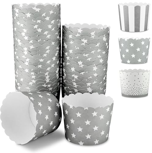 Frau WUNDERVoll® 50 Muffin Backformen grau weiß Sterne Durchmesser 6,1 cm/Muffins Muffinbackform Muffinform Form Backförmchen Cupcake Formen Förmchen Papier Cupcakeformen