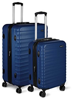Amazon Basics Hartschalen-Reisegepäck, ABS Hartschalen-Trolley mit 4 Rollen, 2-Teiliges Set, (55, 78 cm), Marineblau